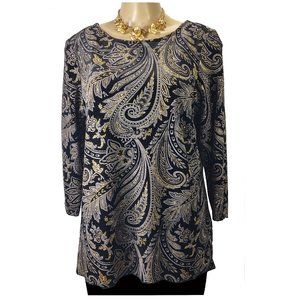 Glittery Gold Black Velvet Paisley Top NWT